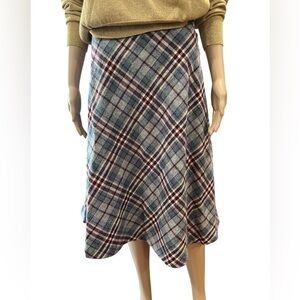 VINTAGE plaid a line midi high waist skirt-7